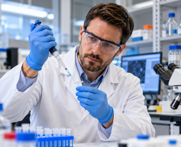 Focused Scientist Pipetting in Modern Laboratory