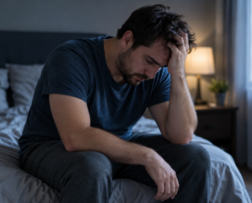 Man in a Dimly Lit Bedroom