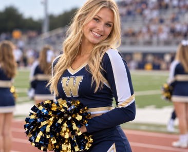 Varsity Cheerleader with Shimmering Pom-Poms